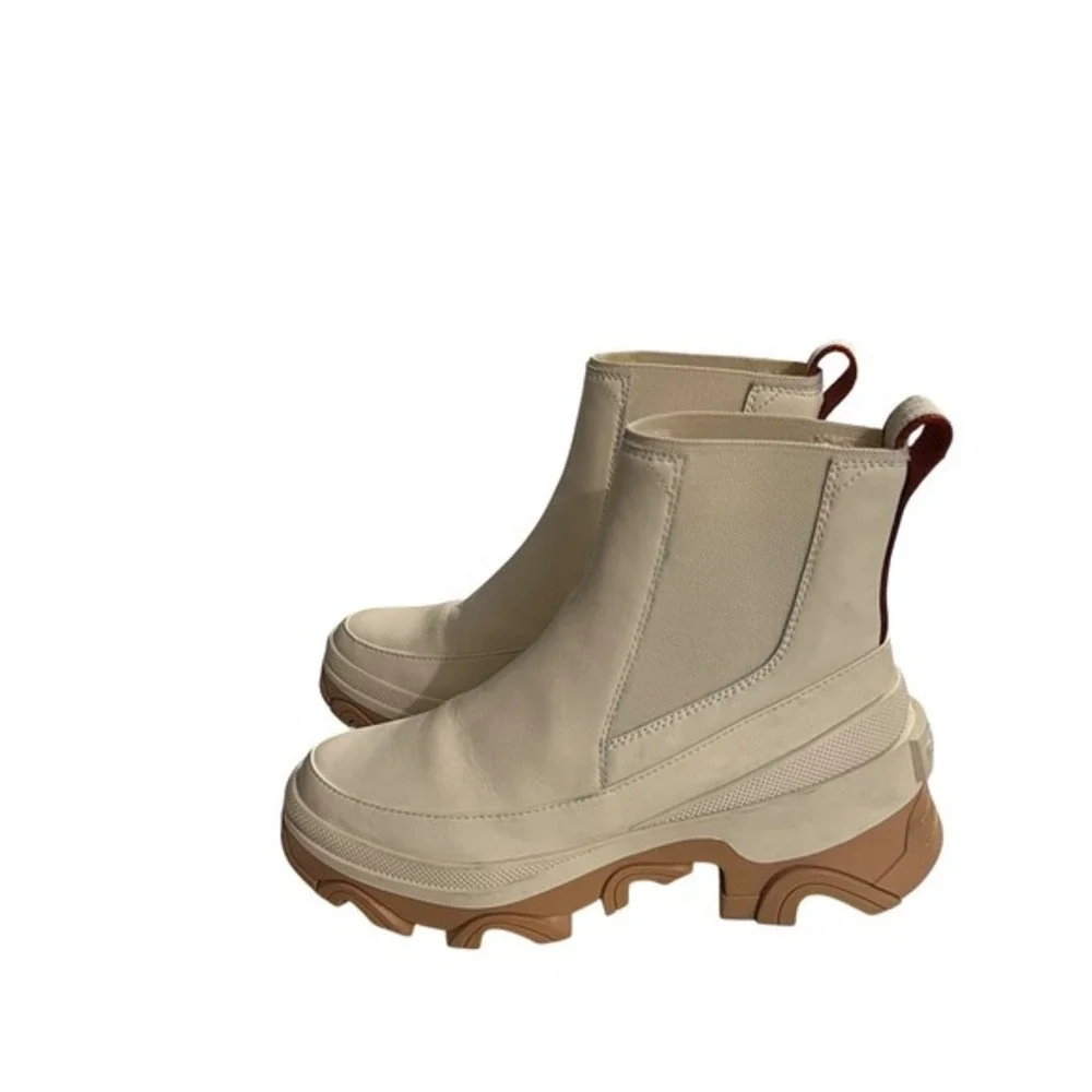Sorel Brex Cream Waterproof Leather Chelsea Platform‎ Lug Sole Boots Size 8.5